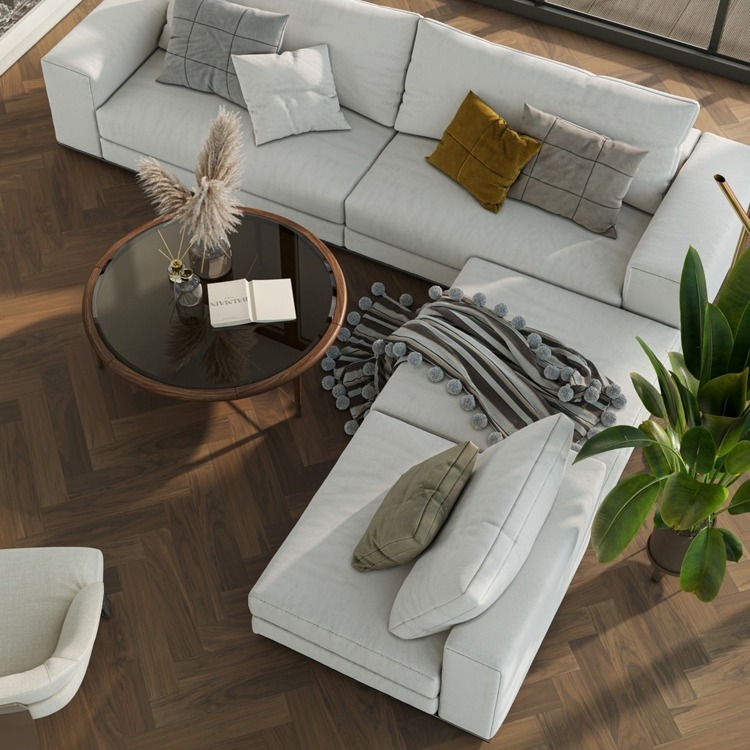 Кварцевый паркет Quartz Parquet Английская Ёлка Орех Американский 33-400-29 5/0,6 мм, 635х127х5