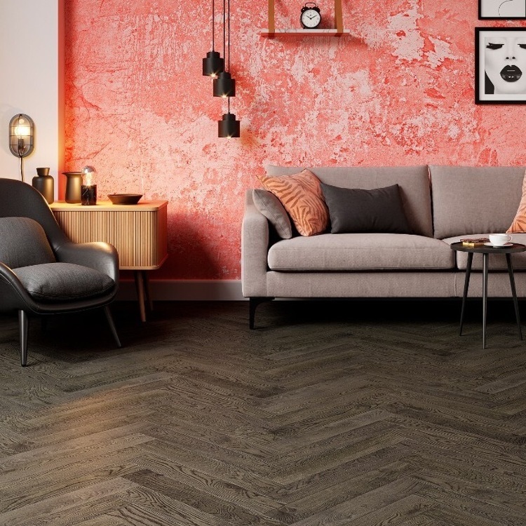 Паркетная доска Ёлка ESTA PARKET Дуб 14032 Herringbone Nordic S Lava Grey 600x100x14 мм